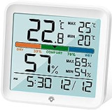 NOKLEAD Higrómetro Termómetro para interiores - Medidor digital de humedad de la habitación Medidor de monitor de temperatura preciso Registros máximos/mínimos, LCD táctil con reloj retroiluminado