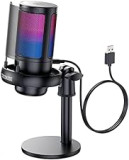 COCONISE Micrófono Gaming RGB, Microfono Pastilla cardioide para PC Mac PS4 PS5, Mute Touch, Equipado con Conector para Auriculares, Perilla para Ajustar el Volumen,Filtro Anti-Pop