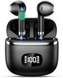 POMUIC Auriculares Inalámbricos Bluetooth, Auriculares Bluetooth 5.3 con 4 HD Mic HiFi Estéreo, Auriculares Inalambricos con Potentes Altavoces de 13.4 mm, LED Pantalla, IPX7 Impermeable, Oro Rosa