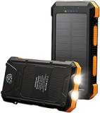 X-DRAGON Solar Power Bank 24000mAh Cargador Solar portátil a Prueba de Agua con Doble Entrada (USB-C y Micro), Linterna Doble, brújula para teléfonos móviles, portátiles, Exteriores, Acampada