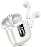 Jesebang Auriculares Inalámbricos, 2024 Auriculares Bluetooth 5.3 con HD Micrófono, Cascos Inalambricos Bluetooth con Potentes Altavoces de 13 mm, Sonido Melodioso, LED Pantalla, Blanco Perlado