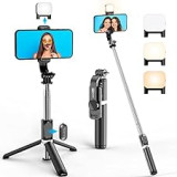Palo Selfie Trípode para Movil Extensible de 106cm y Trípode Teléfono Flexible con Mando Selfie Stick con Rotación de 360° Compatible