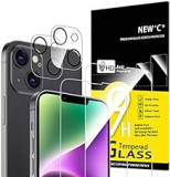 NEW'C [4 Pack, 2 x Protector Pantalla para iPhone 14 Plus (6,7") y 2 x Protector Pantalla Protector de Lente de Cámara - Cristal Templado - Anti-Rayaduras - Ultra Resistente - Cristal Dureza 9H